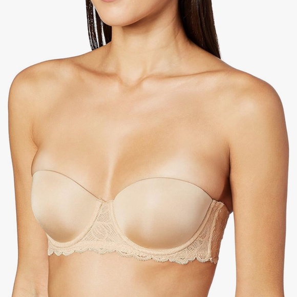 Calvin Klein Seductive Comfort Lace Strapless Lift Multiway Nude Tan Bra 32DD - Picture 3 of 5
